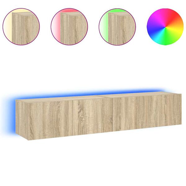 vidaXL Стенни ТВ шкафове с LED лампи, 2 бр, сонома дъб, 80x35x31 см