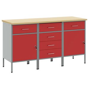 vidaXL Работен кабинет с чекмедже 3 бр. Червен и сив 150 x 55 x 85 см