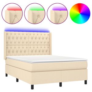 vidaXL Боксспринг легло с матрак и LED, кремаво, 140x200 см, плат