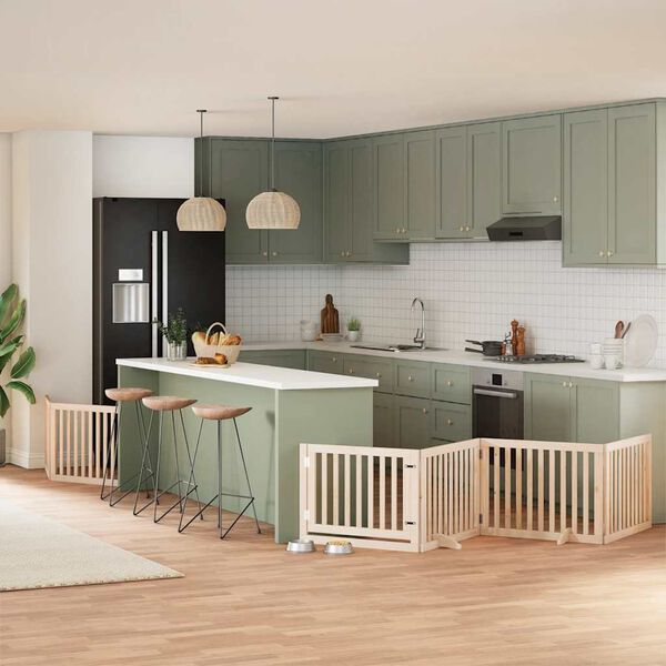 vidaXL Сгъваема преграда за кучета с врата 6 панела 480 см топола