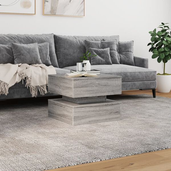 vidaXL Маса за кафе с LED осветление, сив сонома, 50x50x40 см