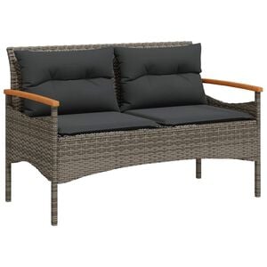 vidaXL Градинска пейка с възглавници, 116x62,5x74 см, сив, полиратан