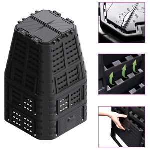 vidaXL Градински компостер, черен, 93,3x93,3x146 см, 1000 л