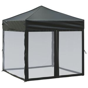 vidaXL Сгъваема парти палатка със странични стени, черна, 2x2 м