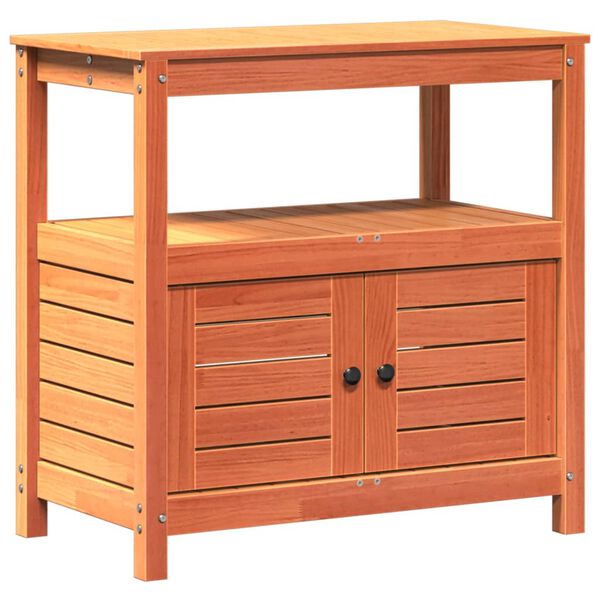 vidaXL Маса за разсаждане с рафтове кафява 82,5x45x81 см бор масив