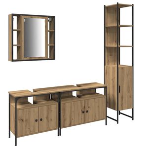 vidaXL Комплект мебели за баня 4 бр. Дъб 33 x 33 x 185,5 см