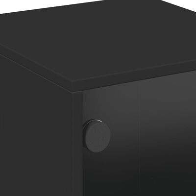 vidaXL Нощно шкафче със стъклена врата черно 35x37x50 см