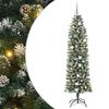 vidaXL Изкуствено Тънко Коледно Дърво Зелен и бял 210 cm