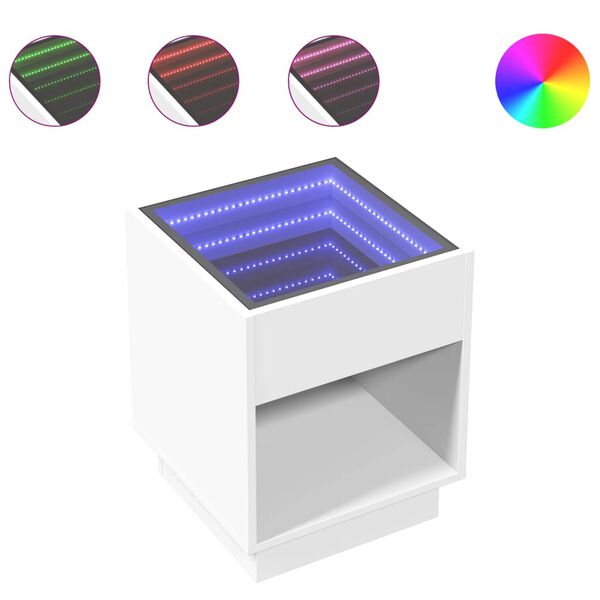 vidaXL Маса за кафе с Infinity LED, бяла, 40x40x50 см