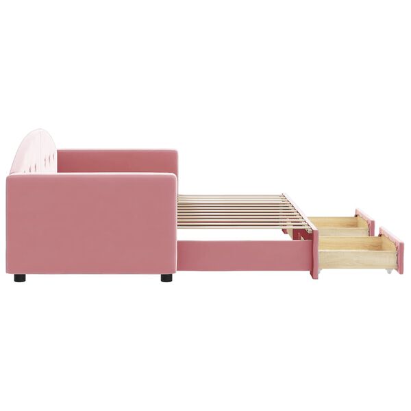 vidaXL Канапе с изтеглящо легло и чекмеджета розово 80x200 см кадифе