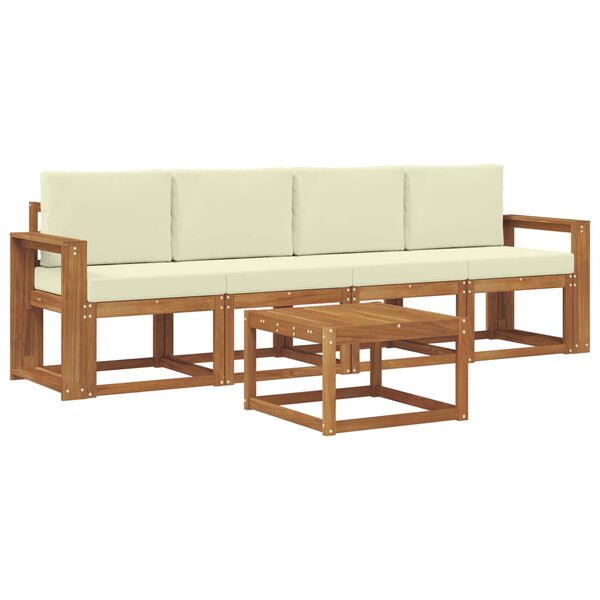 vidaXL Комплект дивани за открито 5 pcs Натурален и Крема