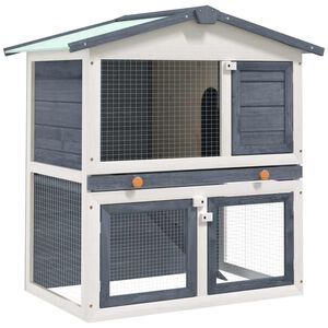vidaXL Външна клетка за зайци, 3 врати, сива, дърво