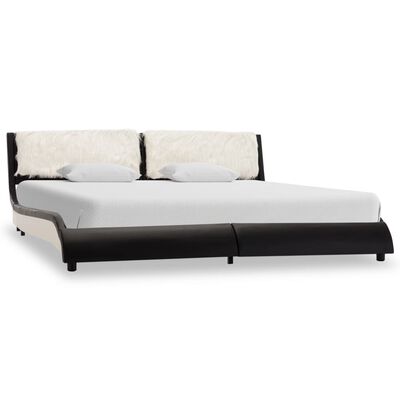 vidaXL Рамка за легло, черно и бяло, изкуствена кожа, 180x200 cм
