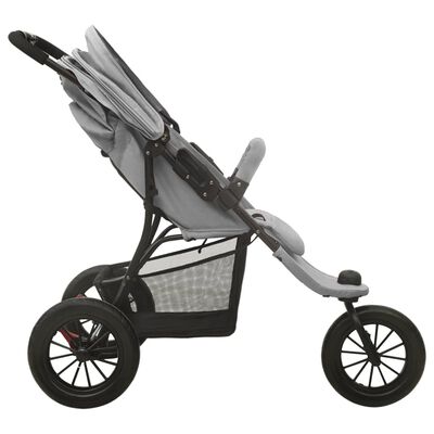 vidaXL Бебешка количка, светлосива, стомана