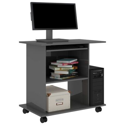 vidaXL Компютърно бюро, сив гланц, 80x50x75 см, ПДЧ