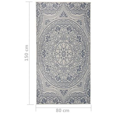 vidaXL Градински плоскотъкан килим, 80x150 см, синя шарка