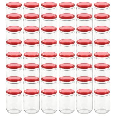 vidaXL Стъклени буркани за сладко с червени капачки, 48 бр, 230 мл