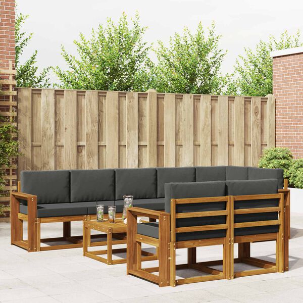 vidaXL Комплект дивани за открито 9 pcs Натурален и Антрацит