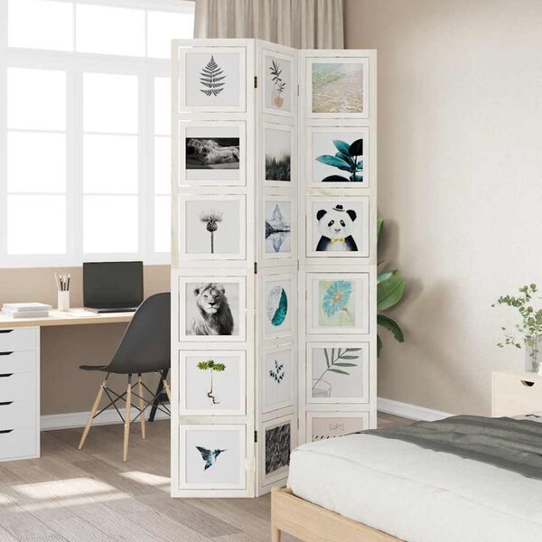 vidaXL Разделител за стая, 3 панела, бял, дърво пауловния масив