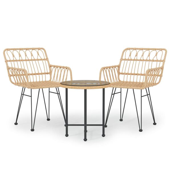 vidaXL Градински трапезен комплект, 3 части, полиратан