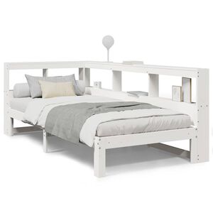 vidaXL Легло с рафтове за книги, без матрак, бял, 75x190 см, бор масив