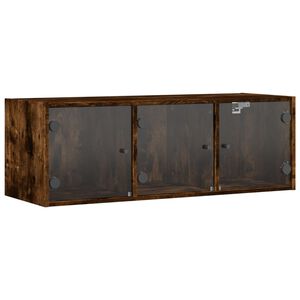 vidaXL Стенен шкаф със стъклени врати, опушен дъб, 102x37x35 см