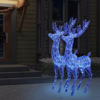vidaXL XXL Акрилни коледни елени, 250 LED, 2 бр, 180 см, сини