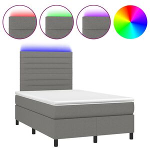 vidaXL Боксспринг легло с матрак и LED, тъмносиво, 120x200 см, плат