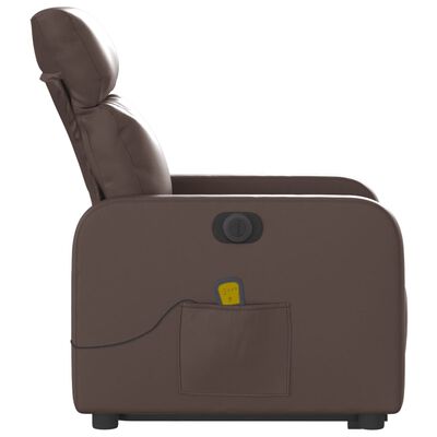 vidaXL Електрически изправящ масажен реклайнер стол, кафяв, еко кожа