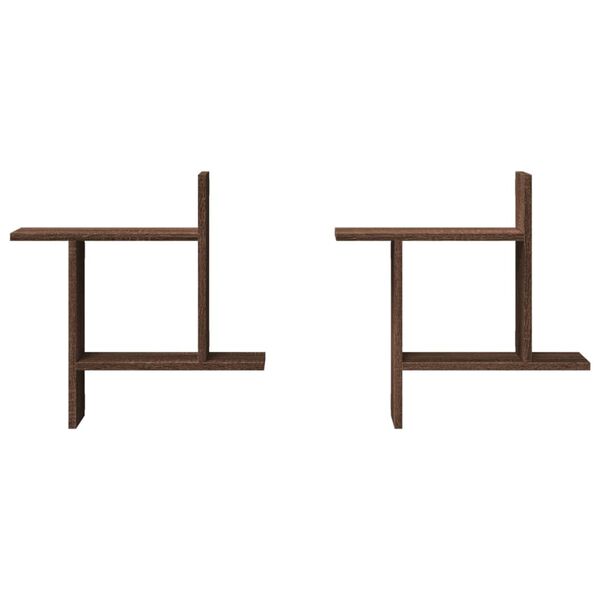 vidaXL Стенни рафтове, 2 бр, кафяв дъб, 50x12x50 см, инженерно дърво