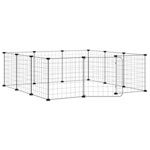 vidaXL Клетка за домашни любимци с 12 панела и врата, черна, 105x105x35 см, стомана