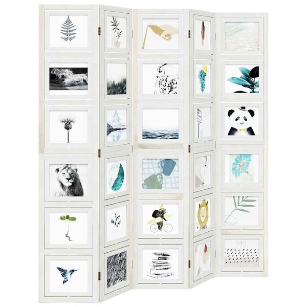 vidaXL Разделител за стая, 5 панела, бял, дърво пауловния масив