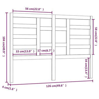 vidaXL Горна табла за легло, черна, 126x4x104 см, бор масив