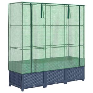 vidaXL Повдигнато легло с оранжерия калъф, ратанов вид, 120x40x138 см