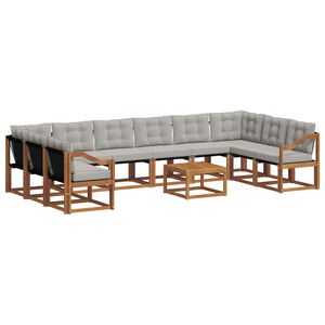 vidaXL Комплект дивани за открито 11 pcs Естествено и светло сиво