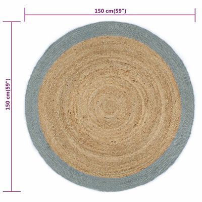 vidaXL Ръчно тъкан килим от юта, маслиненозелен кант, 150 см
