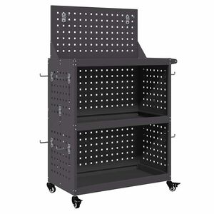 vidaXL Карача за инструменти с рафт с колело Черно 65 x 35 x 111 см