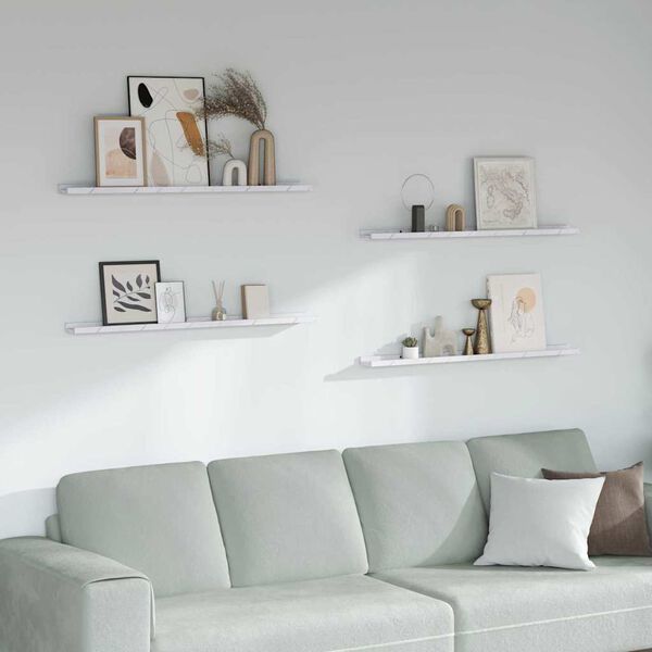 vidaXL Стенен рафт 4 pcs Бял мрамор 100 x 9 x 3 cm Инженерно дърво