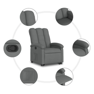 vidaXL Изправящ реклайнер стол, тъмносив, текстил