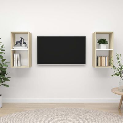 vidaXL ТВ шкафове за стенен монтаж, 2 бр, бяло и дъб сонома, ПДЧ