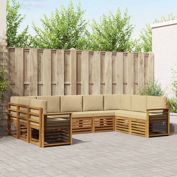 vidaXL Комплекти дивани 9 pcs Натурален и Бежов Солидно акациево дърво