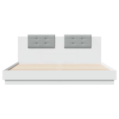 vidaXL Рамка за легло с табла и LED осветление, бяла, 180x200 см