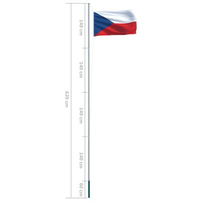 vidaXL Флаг на Чехия и алуминиев флагщок, 6,2 м