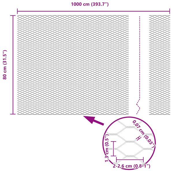 vidaXL Шестоъгълна ограда Зелен 0,8 x 10 m ПВЦ
