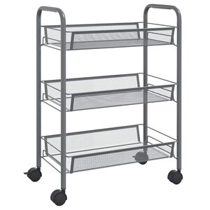 vidaXL Кухненска количка на 3 нива, сива, 46x26x64 см, желязо