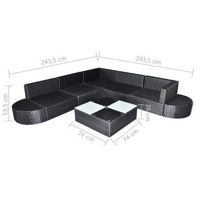 vidaXL Градински лаундж комплект с възглавници 8 части полиратан черен