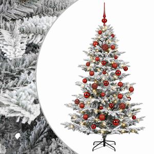 vidaXL Изкуствена коледна елха с топки 150 см 150 LED светодиода