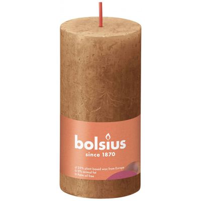 Bolsius Рустик колонни свещи Shine, 8 бр, 100x50 мм, пикантно кафяво