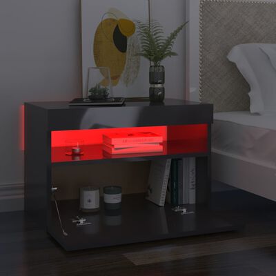 vidaXL Нощни шкафчета с LED осветление 2 бр сив гланц 60x35x40 см