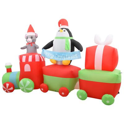 vidaXL Коледен надуваем влак с пингвин и мишка, LED, IP44, 350 см